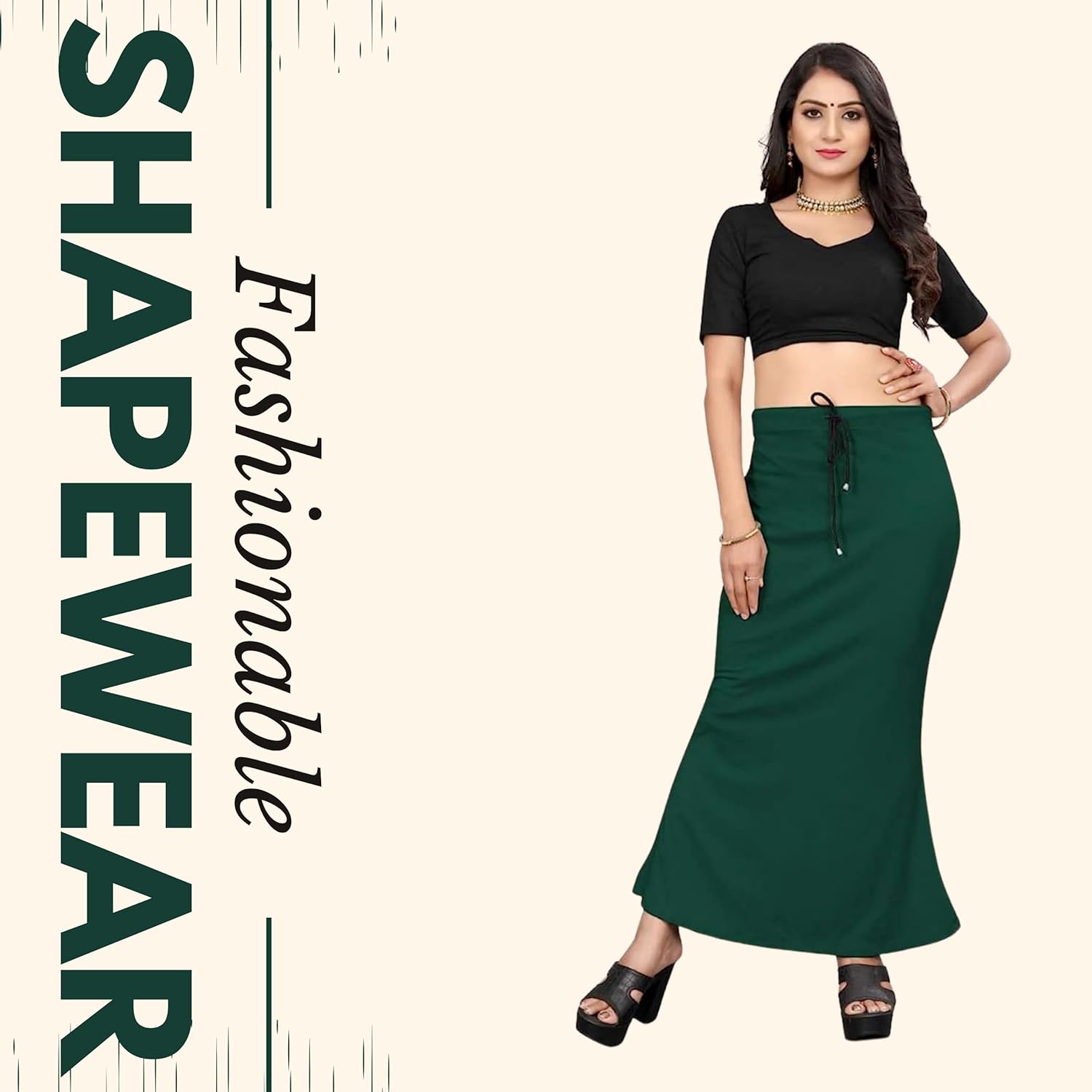 Lycra Saree Shapewear Petticoat for Women by Shreekama Dark Green Clothing Accessories for Party Festival Wedding Occasion in Noida