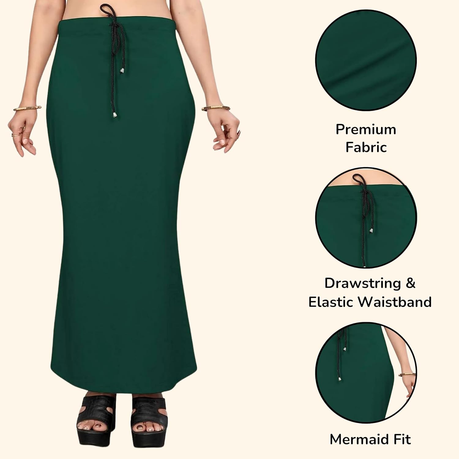 Lycra Saree Shapewear Petticoat for Women by Shreekama Dark Green Clothing Accessories for Party Festival Wedding Occasion in Noida