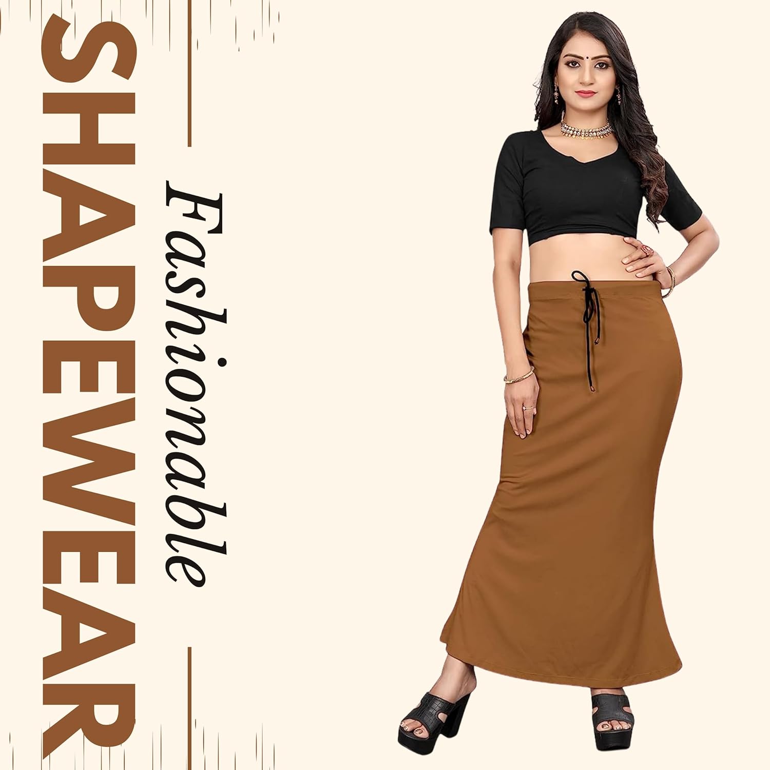 Lycra Saree Shapewear Petticoat for Women by Shreekama Brown Clothing Accessories for Party Festival Wedding Occasion in Noida