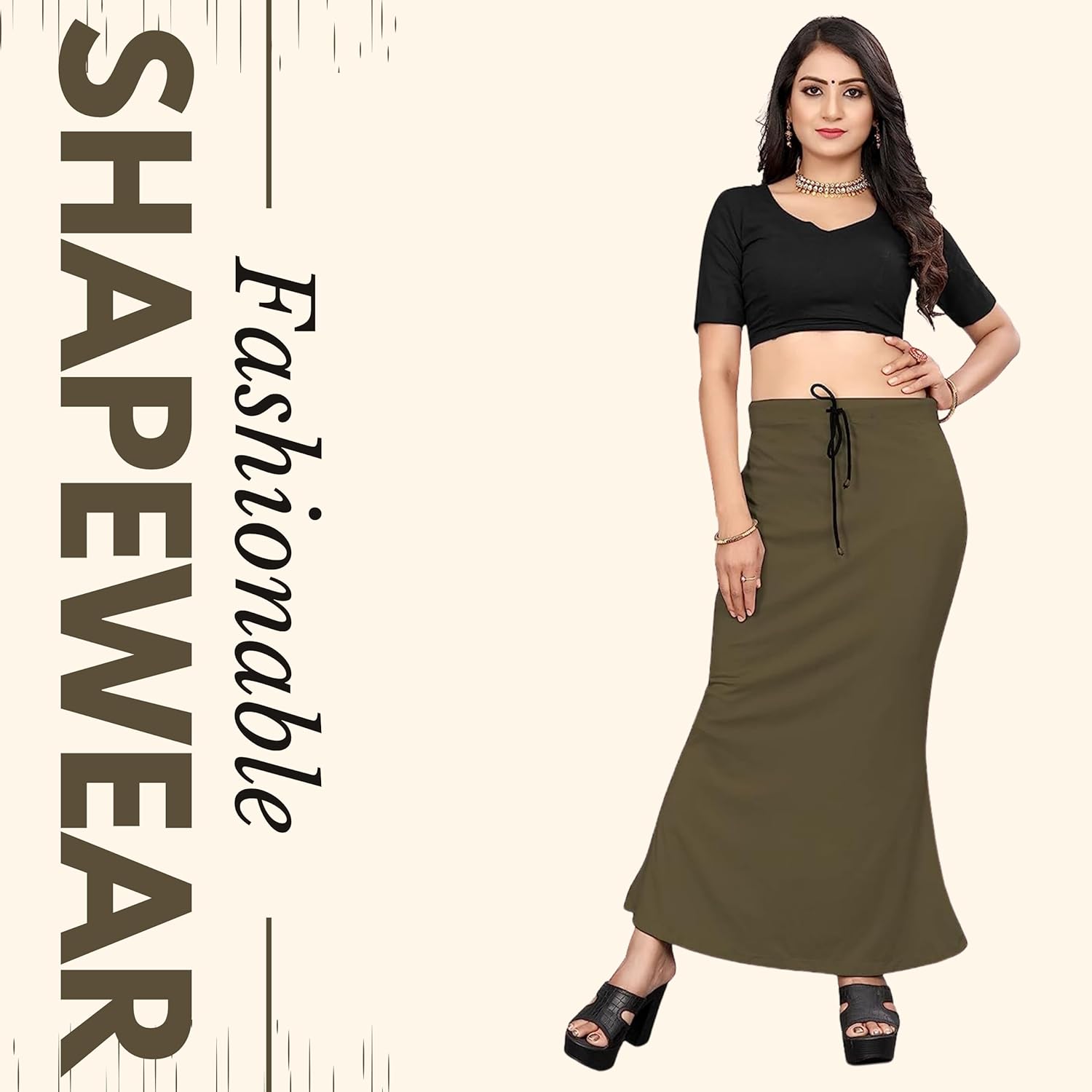 Lycra Saree Shapewear Petticoat for Women by Shreekama Olive Clothing Accessories for Party Festival Wedding Occasion in Noida