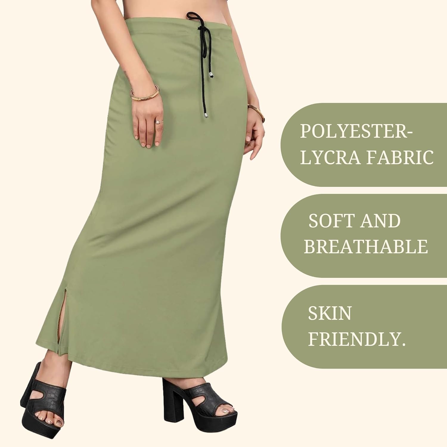 Lycra Saree Shapewear Petticoat for Women by Shreekama Pista Green Clothing Accessories for Party Festival Wedding Occasion in Noida