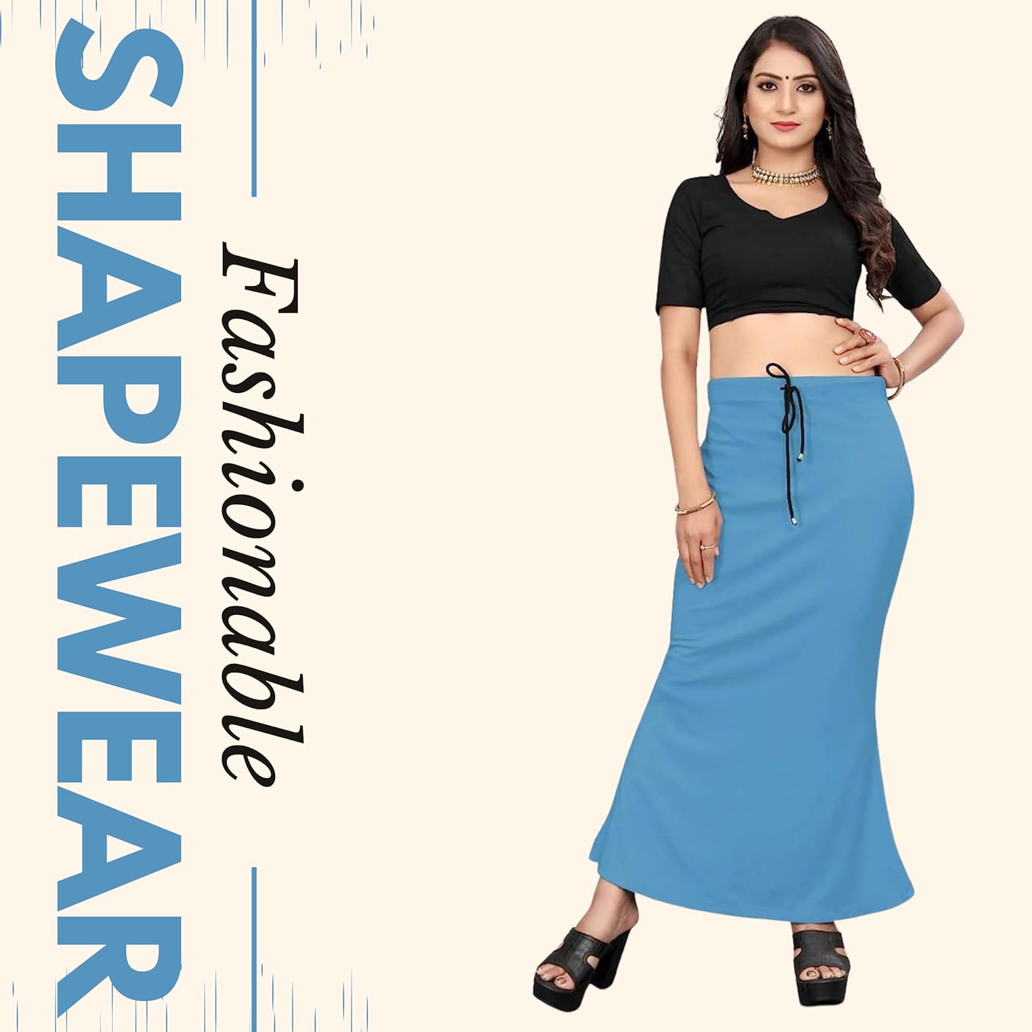 Lycra Saree Shapewear Petticoat for Women by Shreekama Sky Blue Clothing Accessories for Party Festival Wedding Occasion in Noida