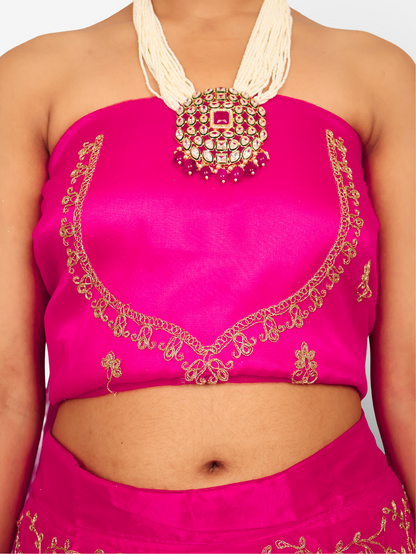 Semi-Stitched Lehenga with Embroidery &amp; Zari Thread Work by Shreekama Magenta Pink Semi-Stitched Lehenga for Party Festival Wedding Occasion in Noida