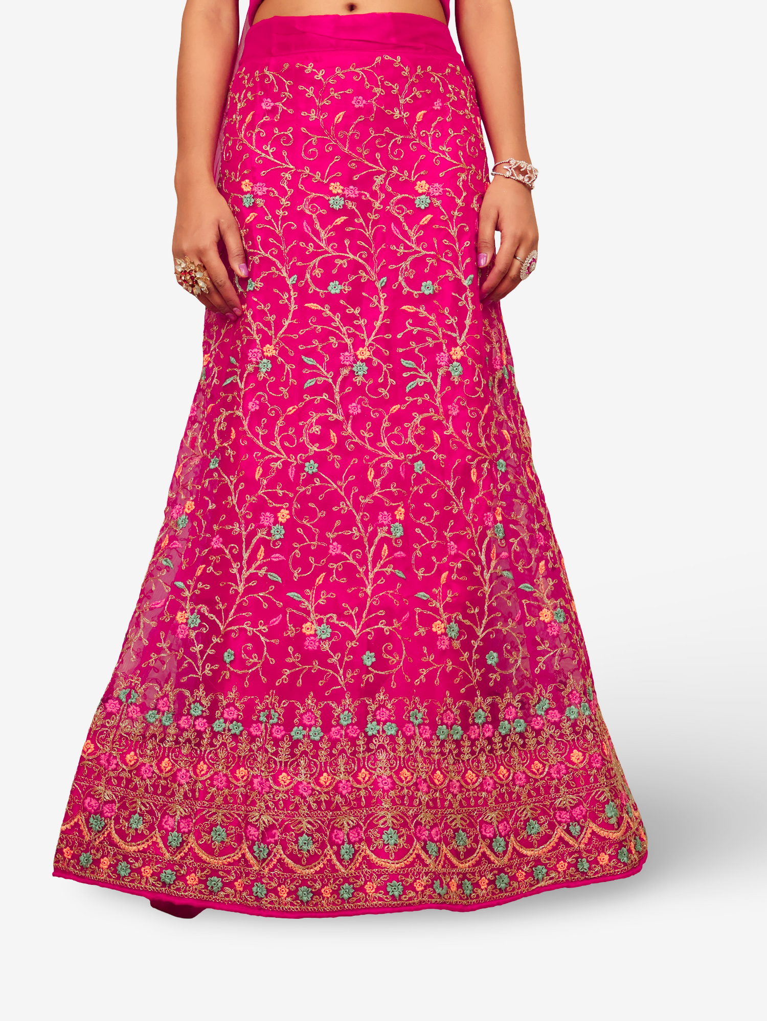 Semi-Stitched Lehenga with Embroidery &amp; Zari Thread Work by Shreekama Magenta Pink Semi-Stitched Lehenga for Party Festival Wedding Occasion in Noida