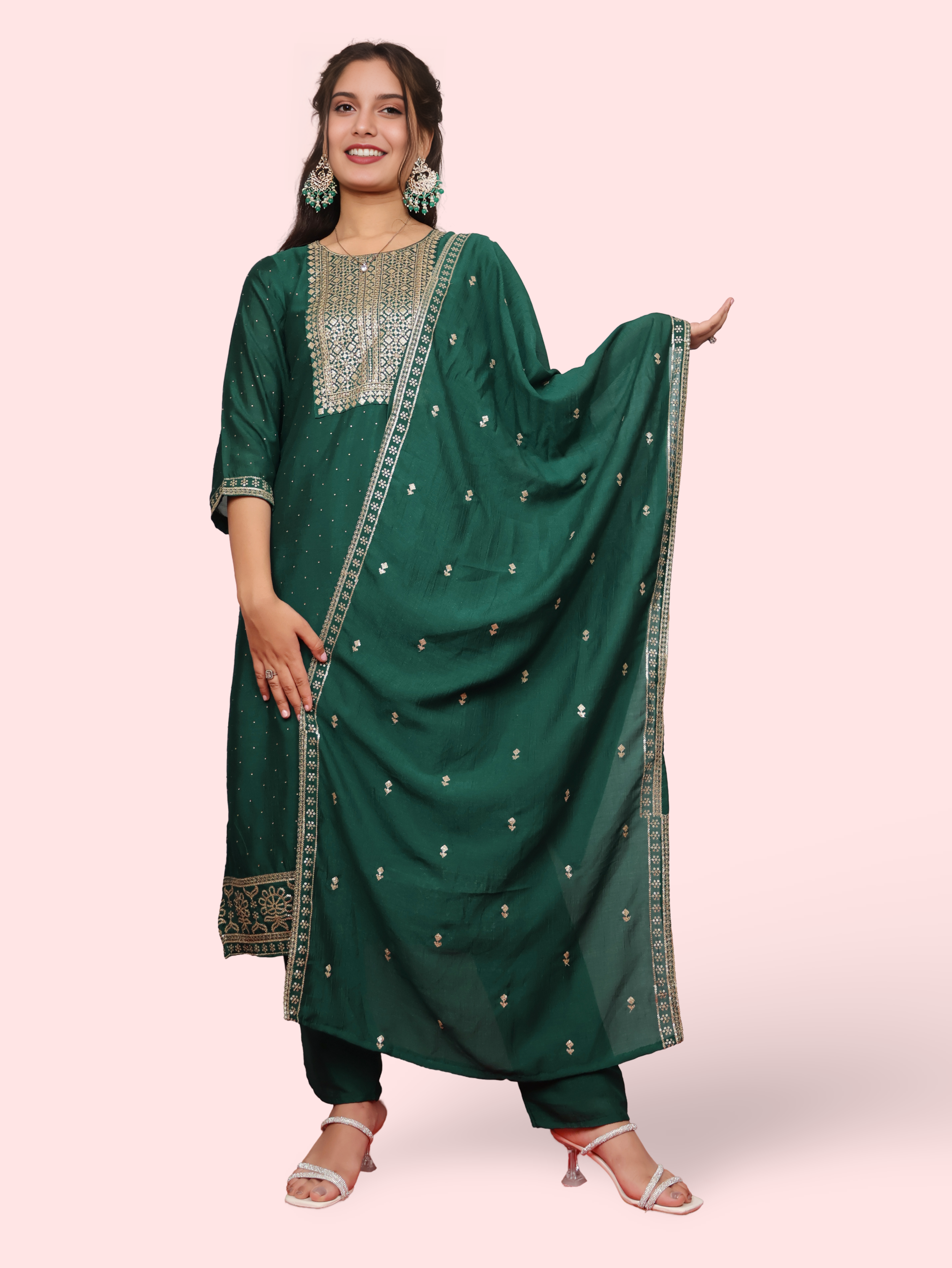 Dark Green Straight Kurta Pant Set