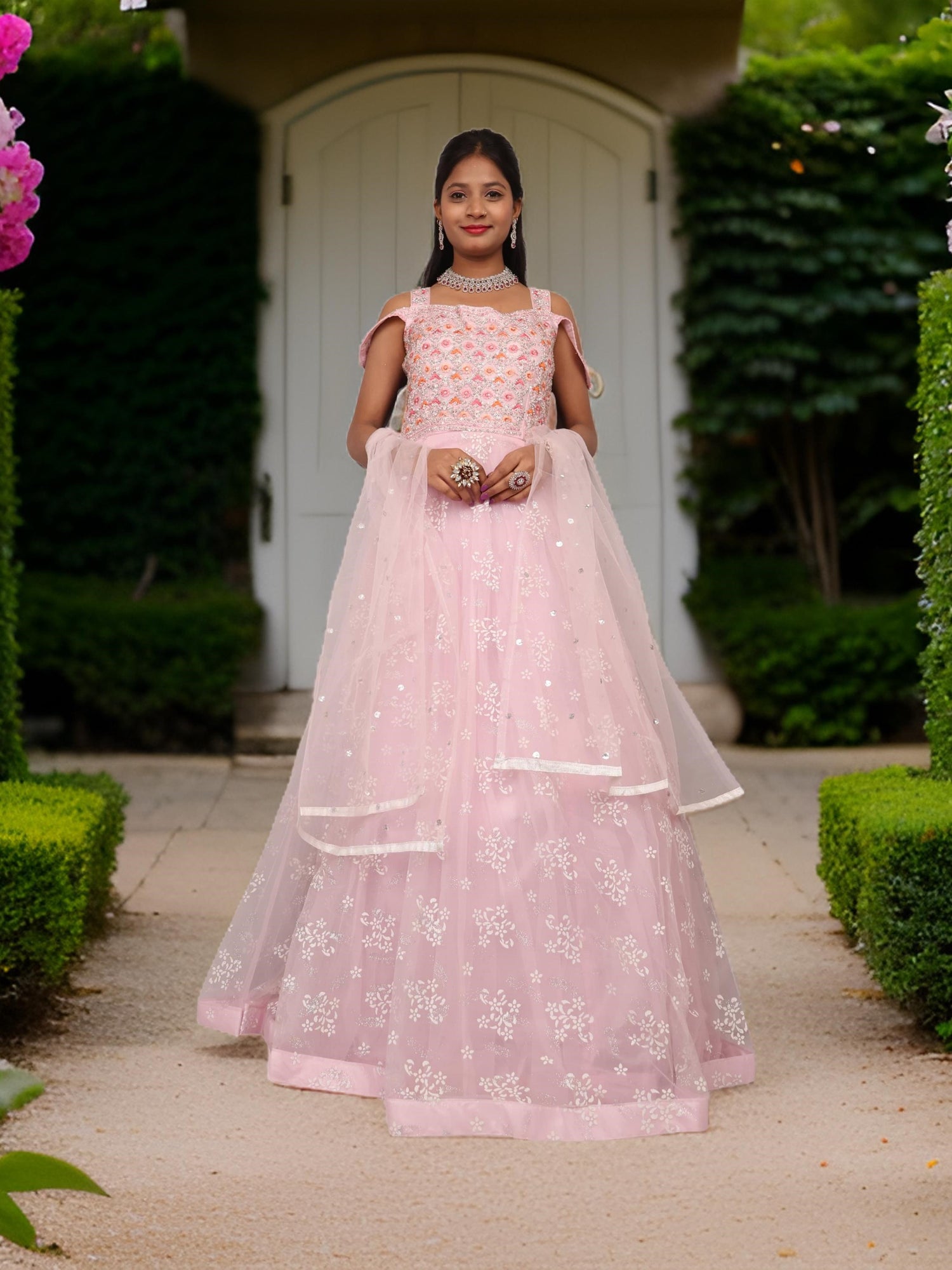 Gown with Stone Work &amp; Embroidery by Shreekama Pink Designer Gowns for Party Festival Wedding Occasion in Noida