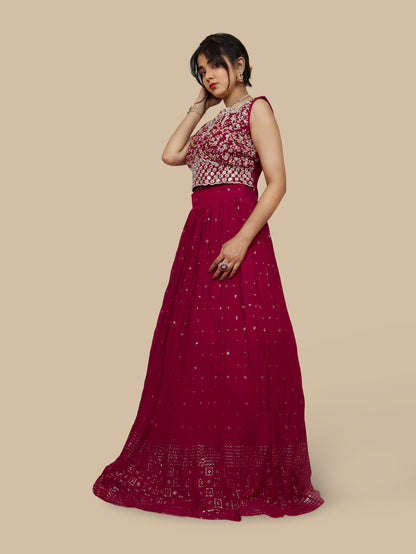 Designer Lehenga &amp; choli with dupatta for Women by Shreekama Magenta Designer Lehenga for Party Festival Wedding Occasion in Noida