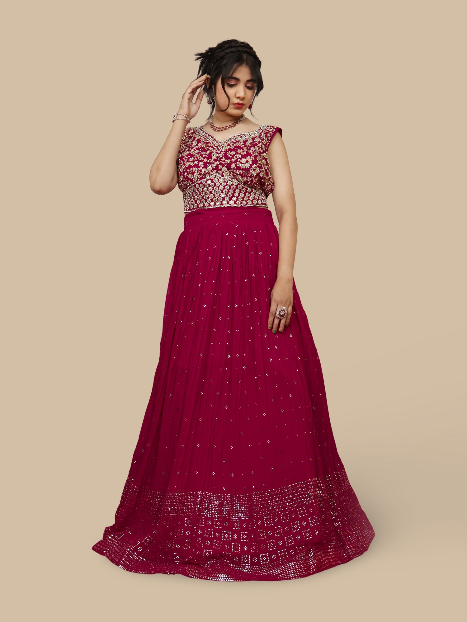 Designer Lehenga &amp; choli with dupatta for Women by Shreekama Magenta Designer Lehenga for Party Festival Wedding Occasion in Noida