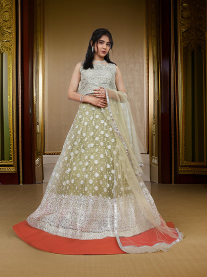 Embellished Flared Lehenga Choli Set with Dupatta by Shreekama Kiwi Designer Lehenga for Party Festival Wedding Occasion in Noida