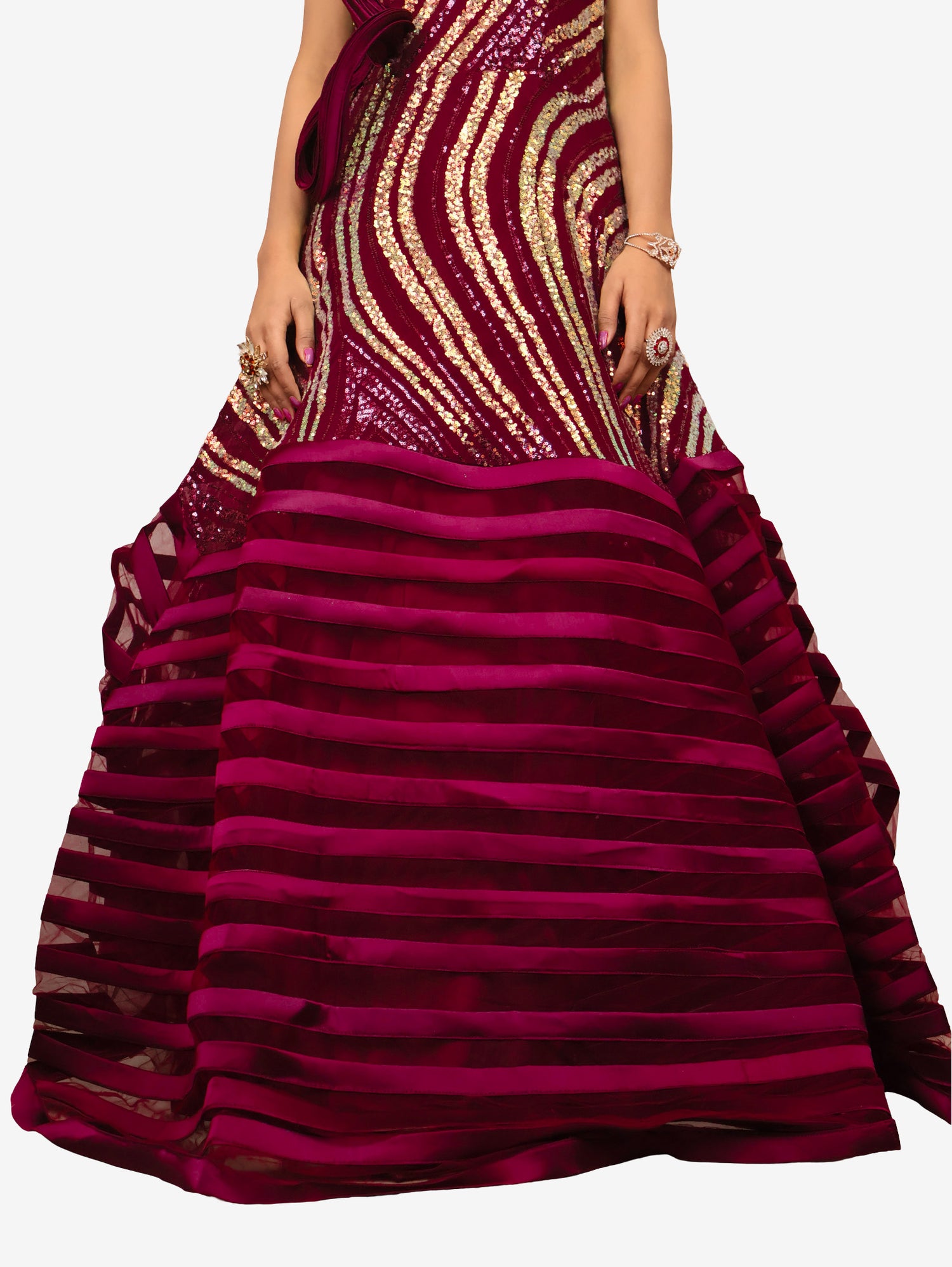 Gown with heavy Rose Gold &amp; Gold Sequin Work Maroon Designer Gowns for Party Festival Wedding Occasion in Noida