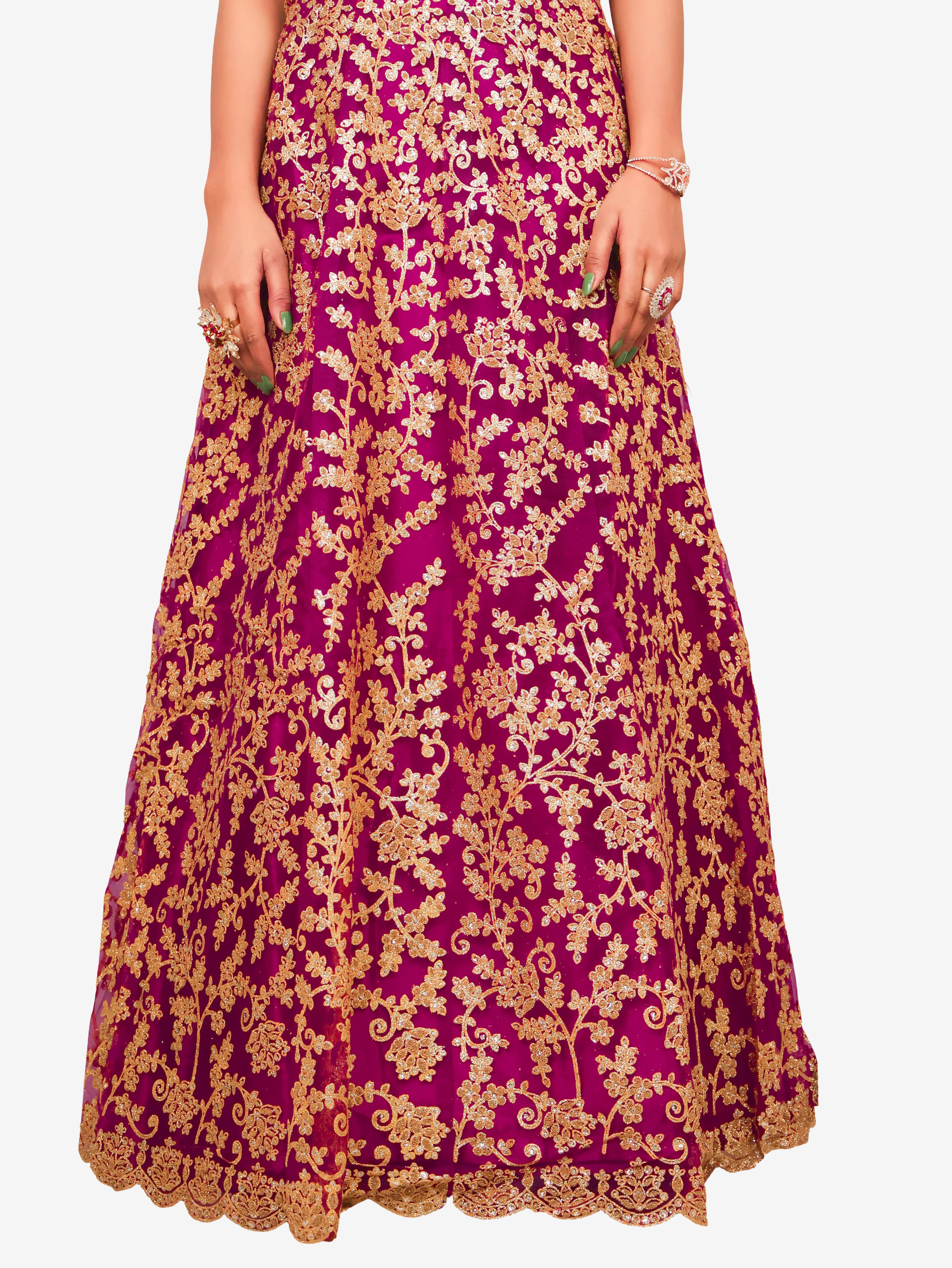 Gown with Shimmery Rubber &amp; Beads Work by Shreekama Purple Designer Gowns for Party Festival Wedding Occasion in Noida