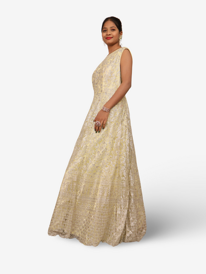 Shimmery and Shiny Beautiful Gown by Shreekama Lemon Designer Gowns for Party Festival Wedding Occasion in Noida