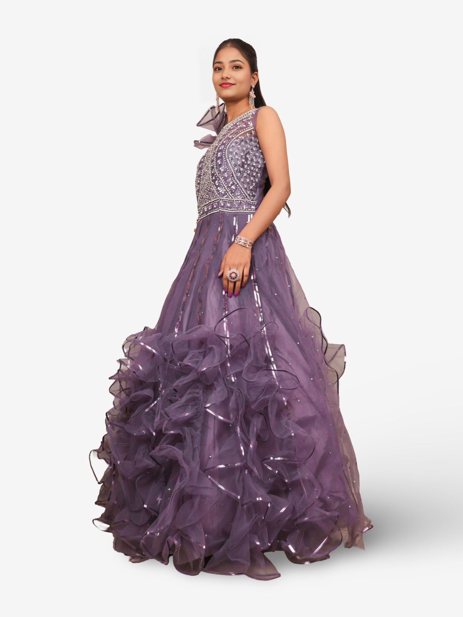 Gown with Cut Dana &amp; Sequin Work by Shreekama Dusty Purple Designer Gowns for Party Festival Wedding Occasion in Noida