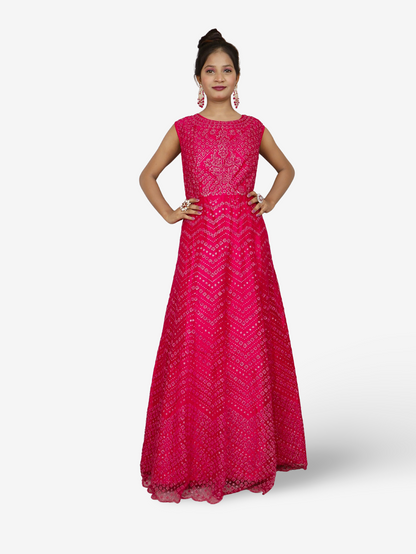 Gown with Glitter &amp; Shimmery effect for Women by Shreekama Magenta Designer Gowns for Party Festival Wedding Occasion in Noida