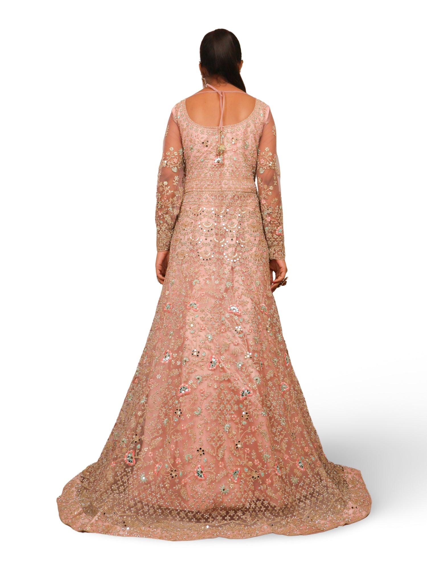 Gown with Stone Work &amp; Embroidery by Shreekama Baby Pink Designer Gowns for Party Festival Wedding Occasion in Noida