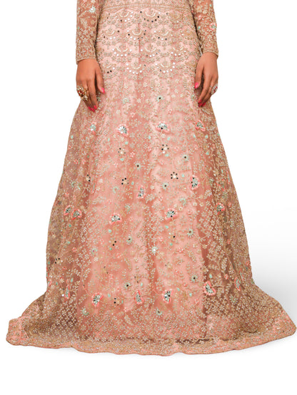 Gown with Stone Work &amp; Embroidery by Shreekama Baby Pink Designer Gowns for Party Festival Wedding Occasion in Noida