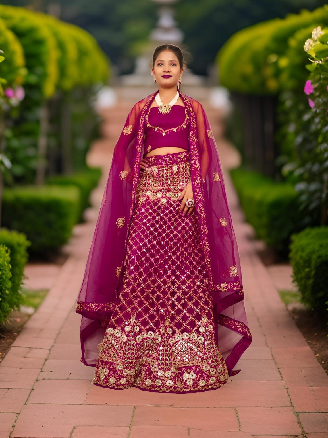 Semi-Stitched Lehenga Embroidery &amp; Zari Thread Work by Shreekama Wine Semi-Stitched Lehenga for Party Festival Wedding Occasion in Noida