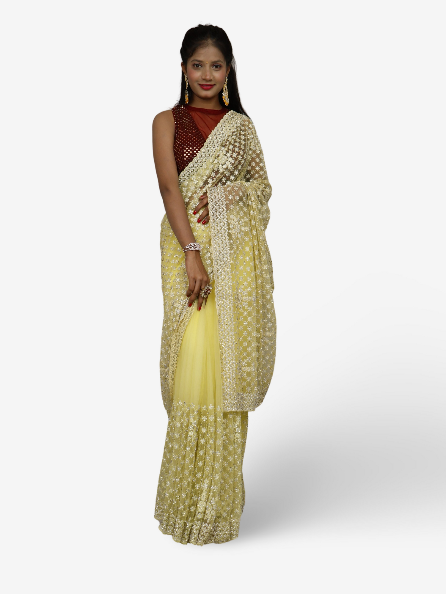 Stunning Lemon Yellow Soft Net Fabric Saree for Women by Shreekama Lemon Yellow Designer Sarees for Party Festival Wedding Occasion in Noida