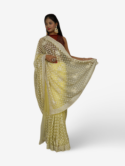 Stunning Lemon Yellow Soft Net Fabric Saree for Women by Shreekama Lemon Yellow Designer Sarees for Party Festival Wedding Occasion in Noida