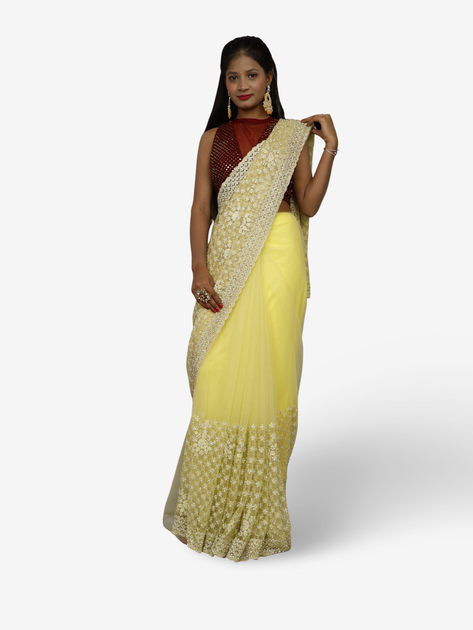 Stunning Lemon Yellow Soft Net Fabric Saree for Women by Shreekama Lemon Yellow Designer Sarees for Party Festival Wedding Occasion in Noida