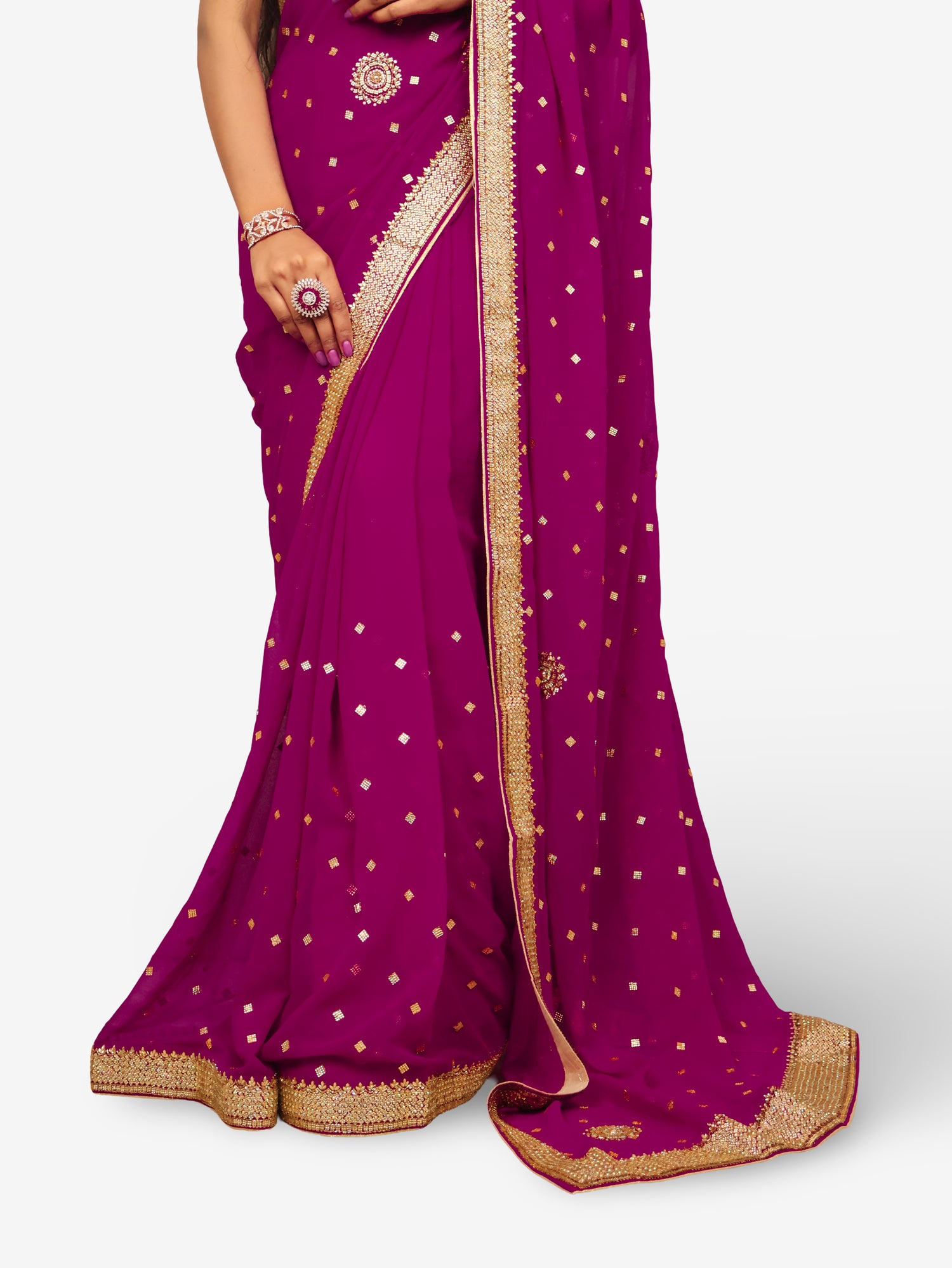 Designer Saree with Cut Dana &amp; Beads by Shreekama Wine Designer Sarees for Party Festival Wedding Occasion in Noida