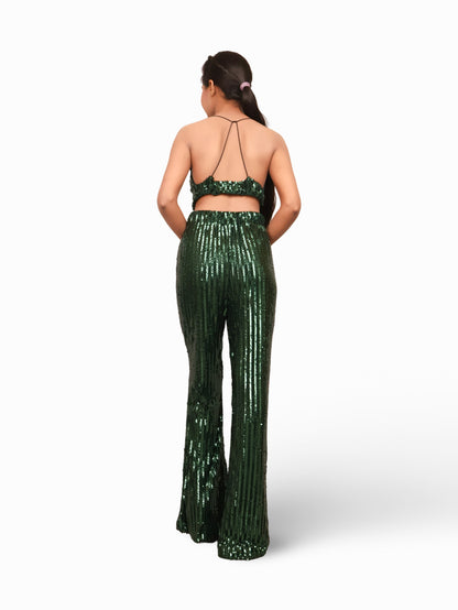 Sequins Spaghetti Neck Co-Ord Set by Shreekama Dark Green Dress for Party Festival Wedding Occasion in Noida