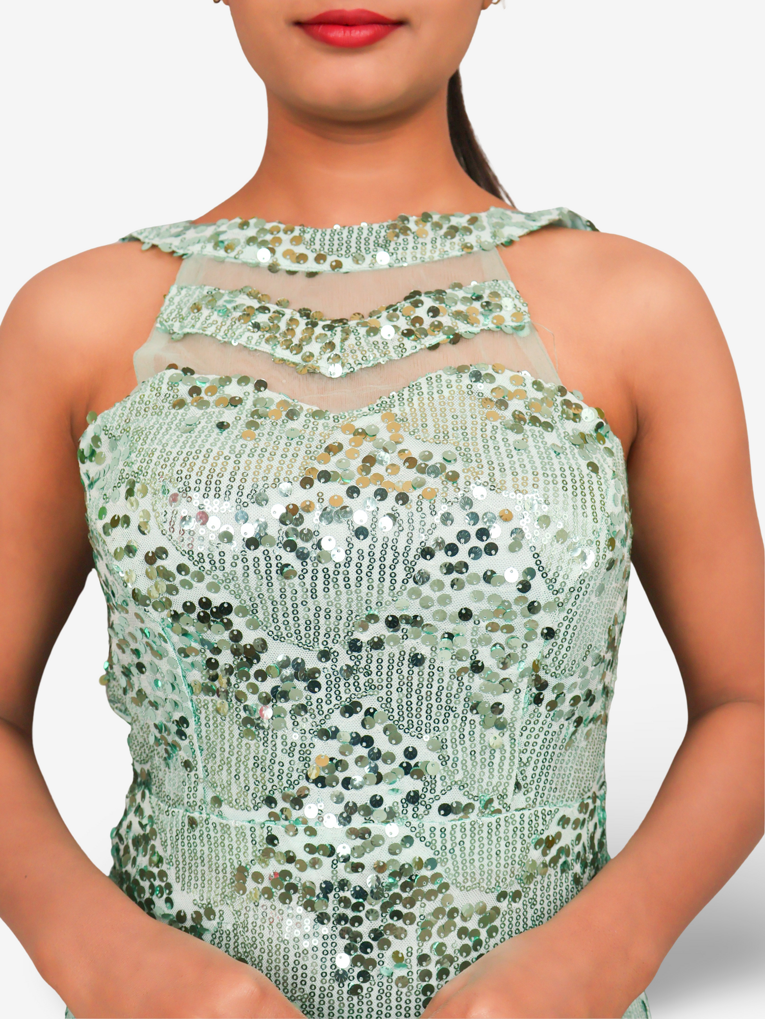 Sparkling Sequins Round Neck Bodycon Mini Dress by Shreekama Sea Green Small Dress for Party Festival Wedding Occasion in Noida