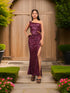 Wine Sequins One-Shoulder Maxi Party Dress by Shreekama Wine Small Dress for Party Festival Wedding Occasion in Noida