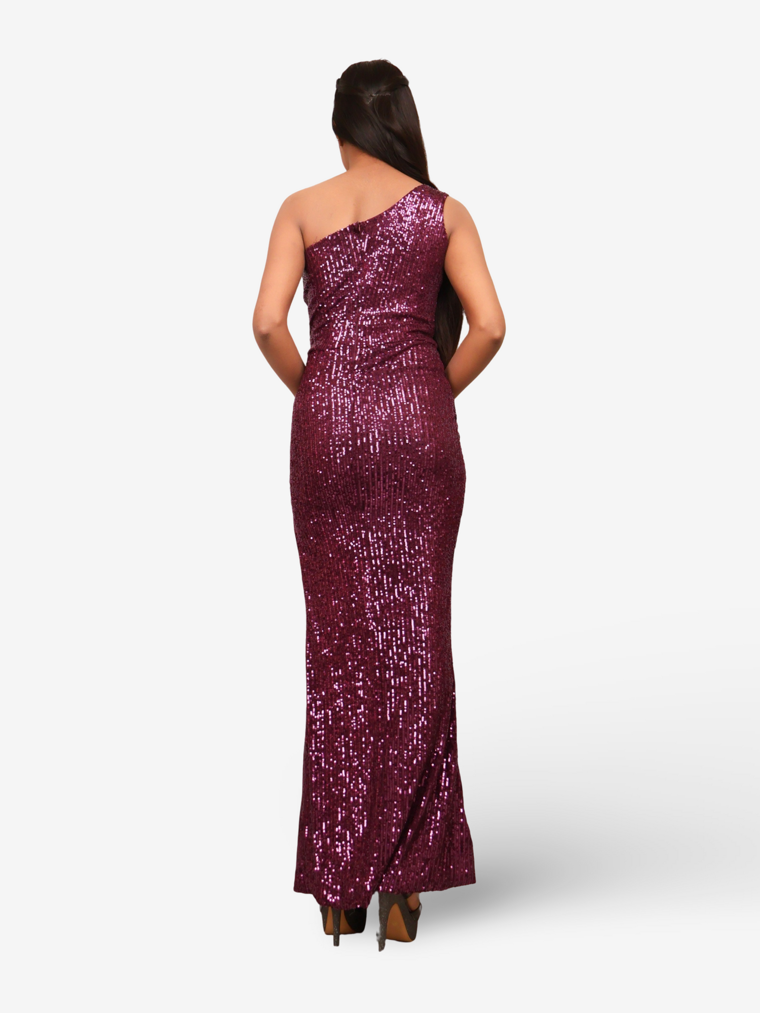 Wine Sequins One-Shoulder Maxi Party Dress by Shreekama Wine Small Dress for Party Festival Wedding Occasion in Noida