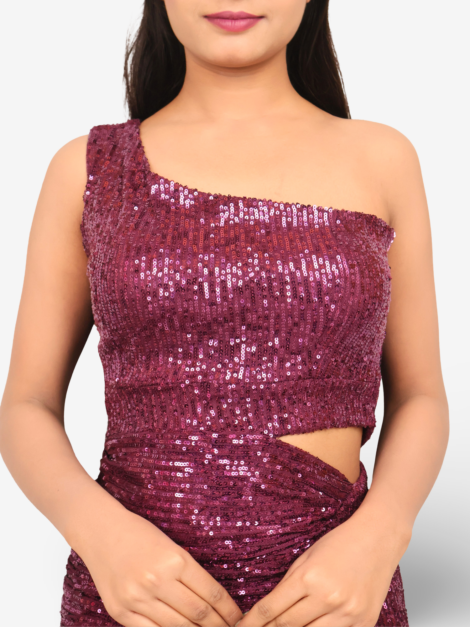 Wine Sequins One-Shoulder Maxi Party Dress by Shreekama Wine Small Dress for Party Festival Wedding Occasion in Noida