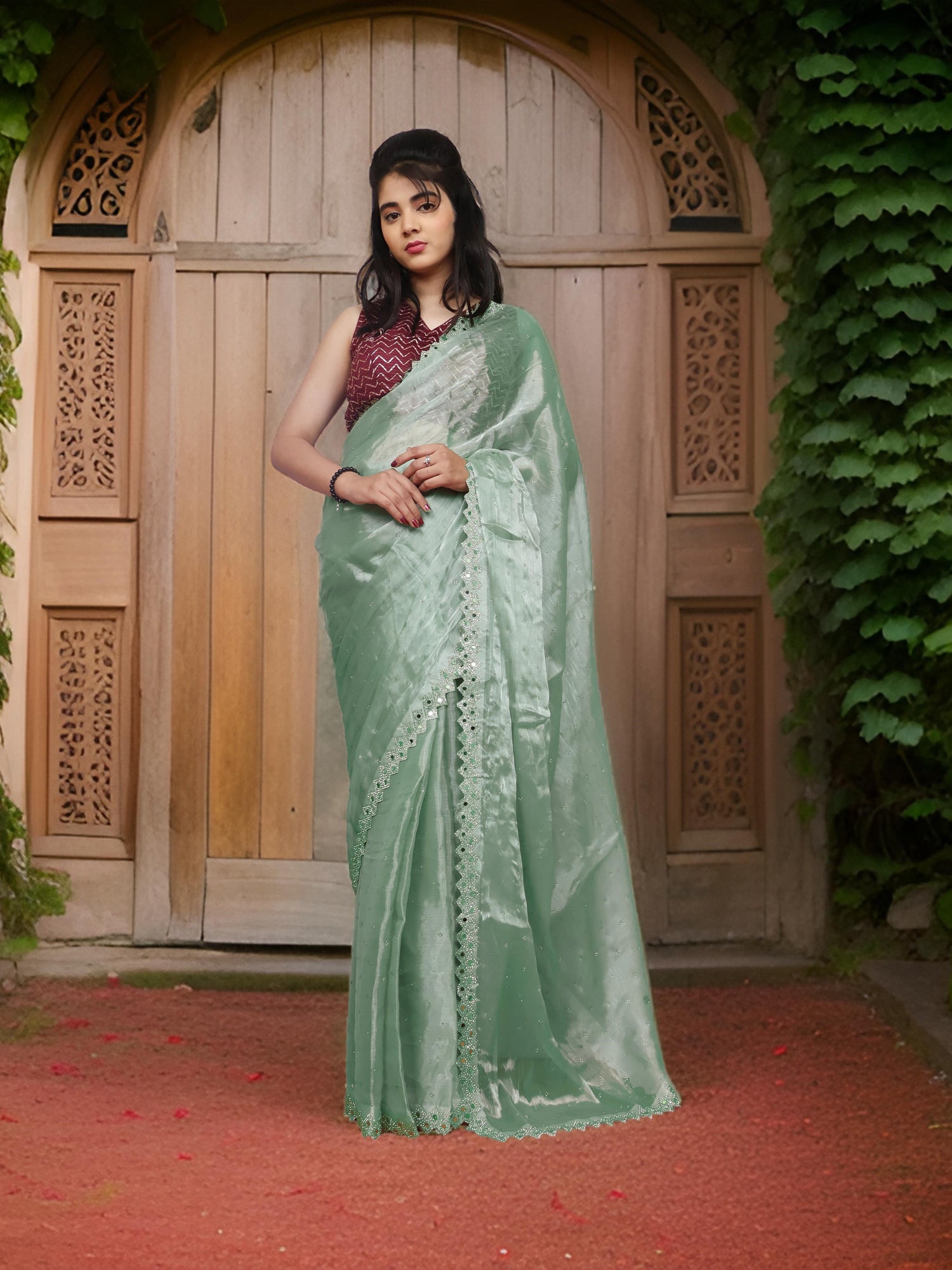 Designer Saree with Heavy Sequin &amp; Stone Work by Shreekama