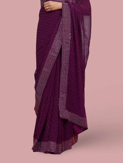 Designer Saree with Rhinestone Work by Shreekama