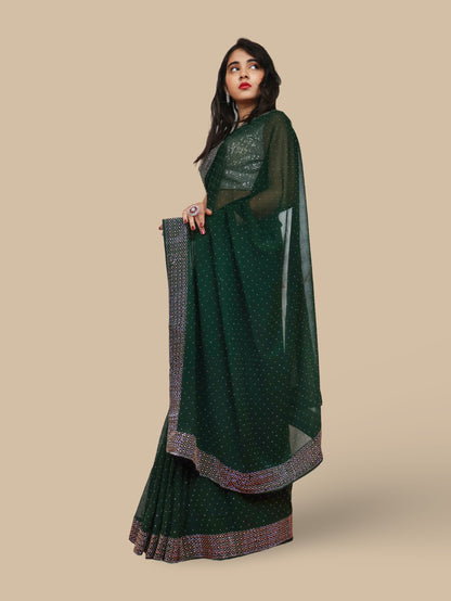 Designer Saree with Rhinestone Work by Shreekama