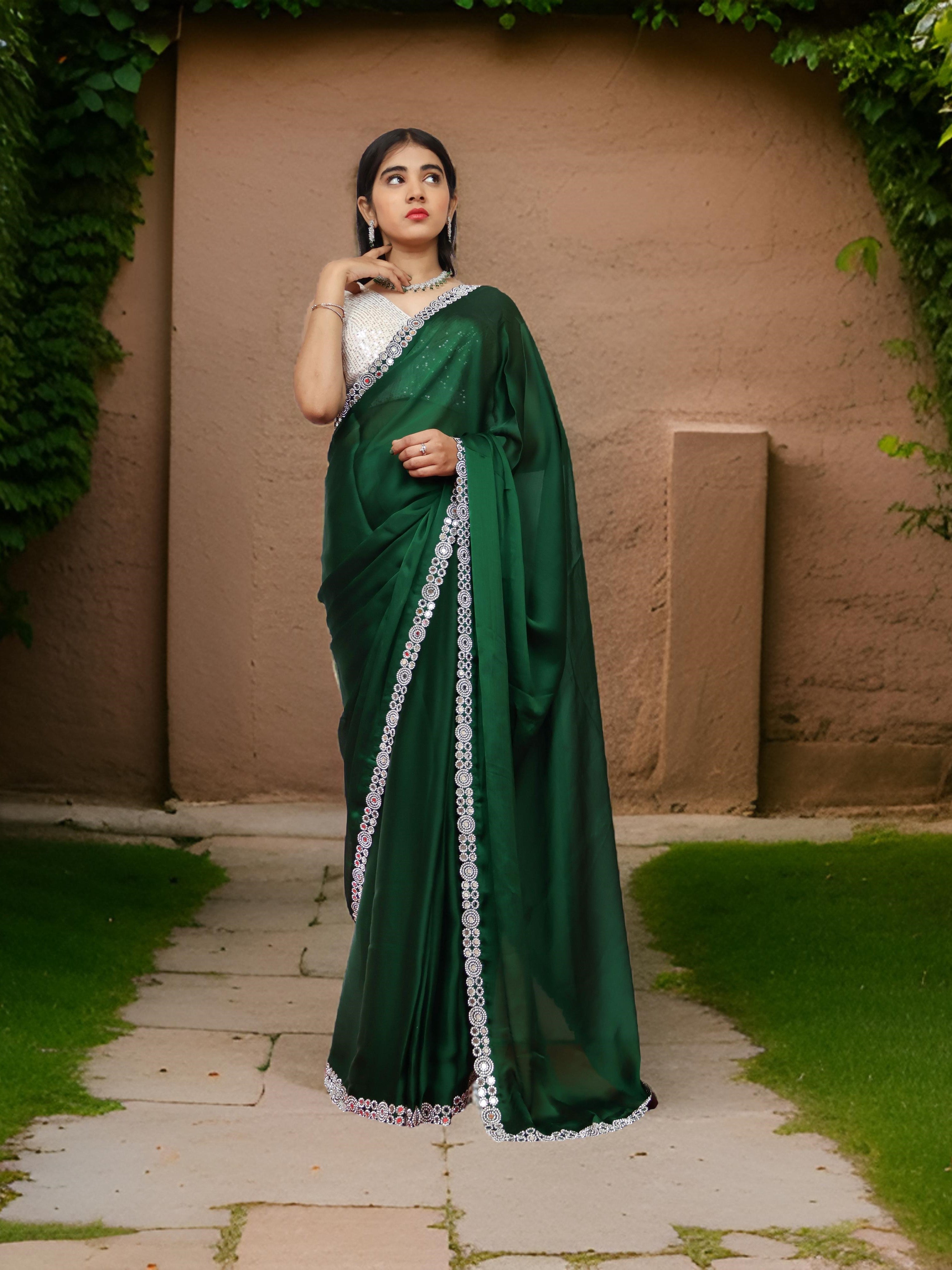 Designer Saree with American Diamond &amp; Mirror Work by Shreekama