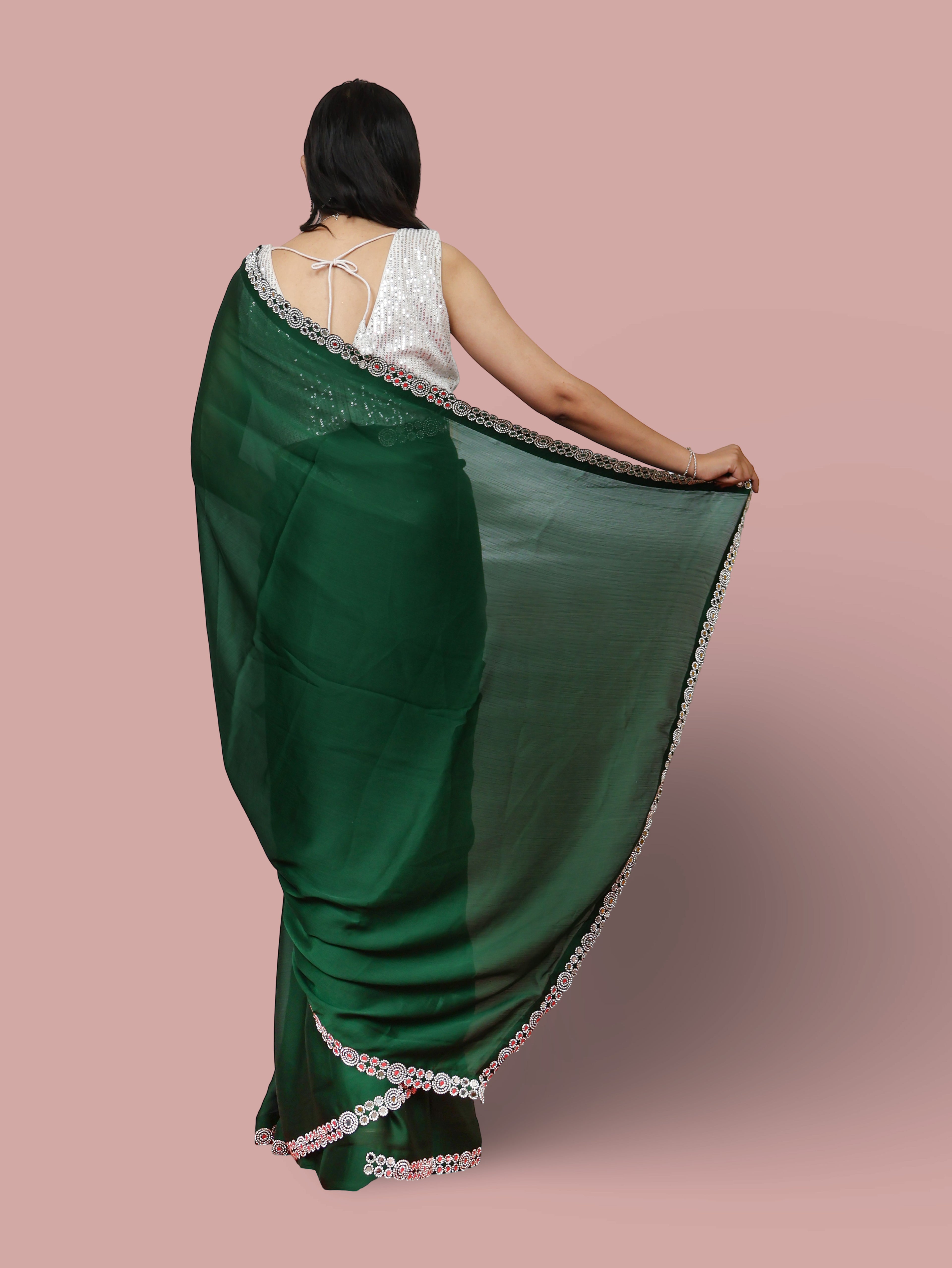 Designer Saree with American Diamond &amp; Mirror Work by Shreekama