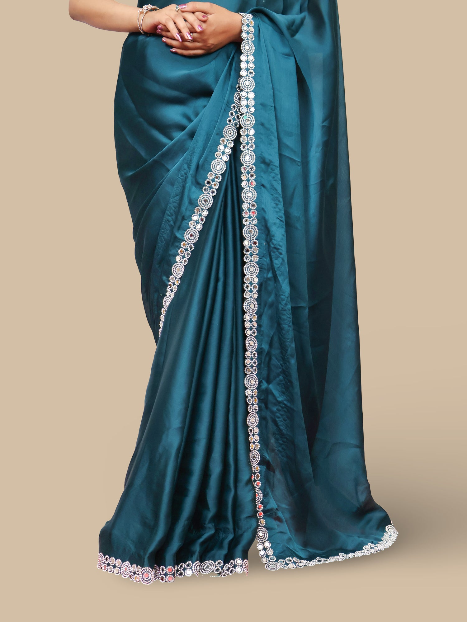 Designer Saree with American Diamond &amp; Mirror Work by Shreekama