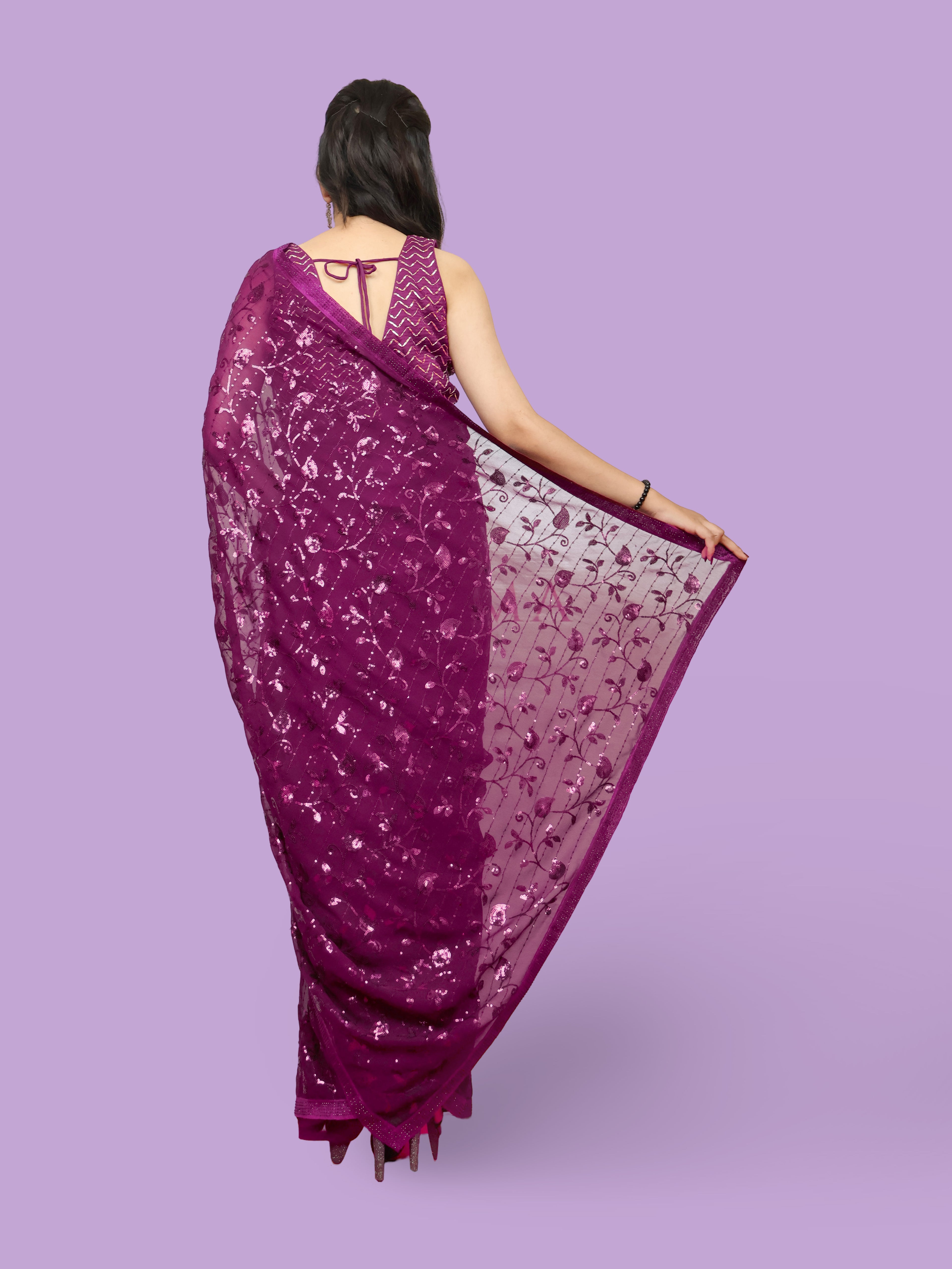 Designer Saree with Rhinestones &amp; Heavy Sequin Work by Shreekama