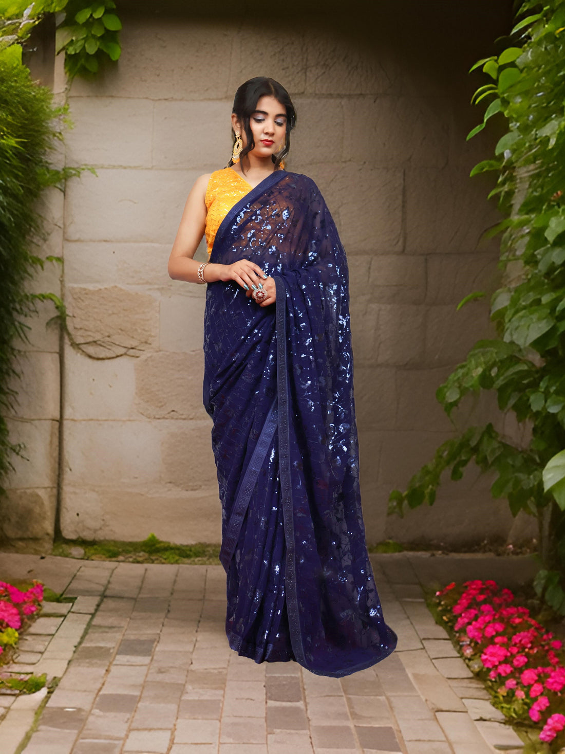 Designer Saree with Rhinestones &amp; Heavy Sequin Work by Shreekama