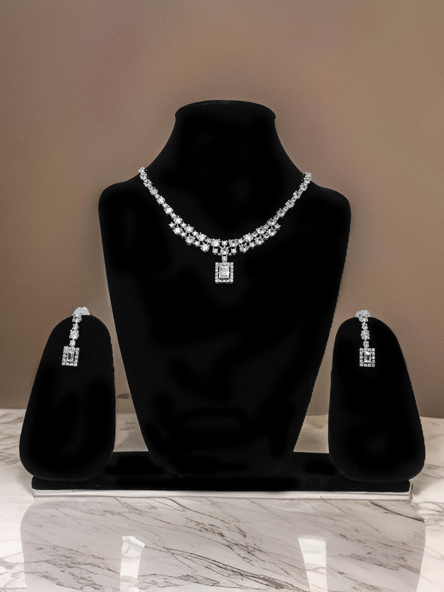 Silver Plated AD Necklace Set