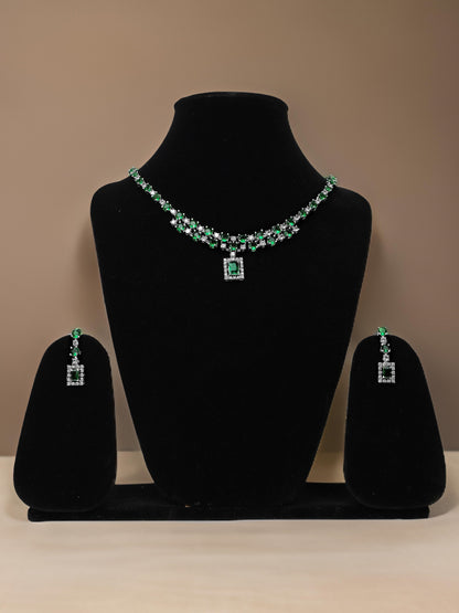 Silver Plated Green AD Necklace Set