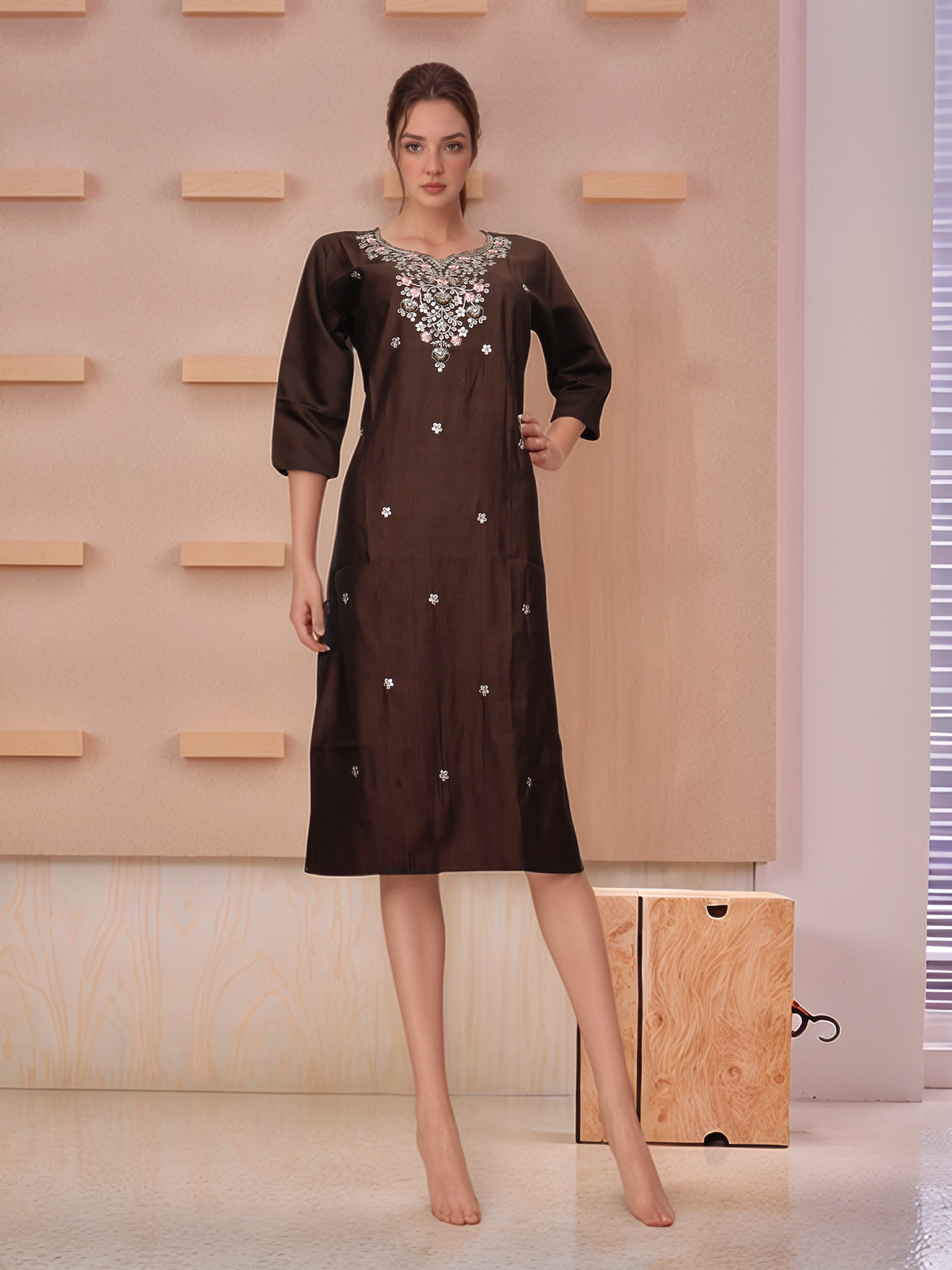 Cotton Kurti with Beautifully Embroidered Neckline