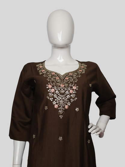 Cotton Kurti with Beautifully Embroidered Neckline