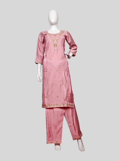 Vatican Silk Embroidered Straight Kurti with Pants and Dupatta