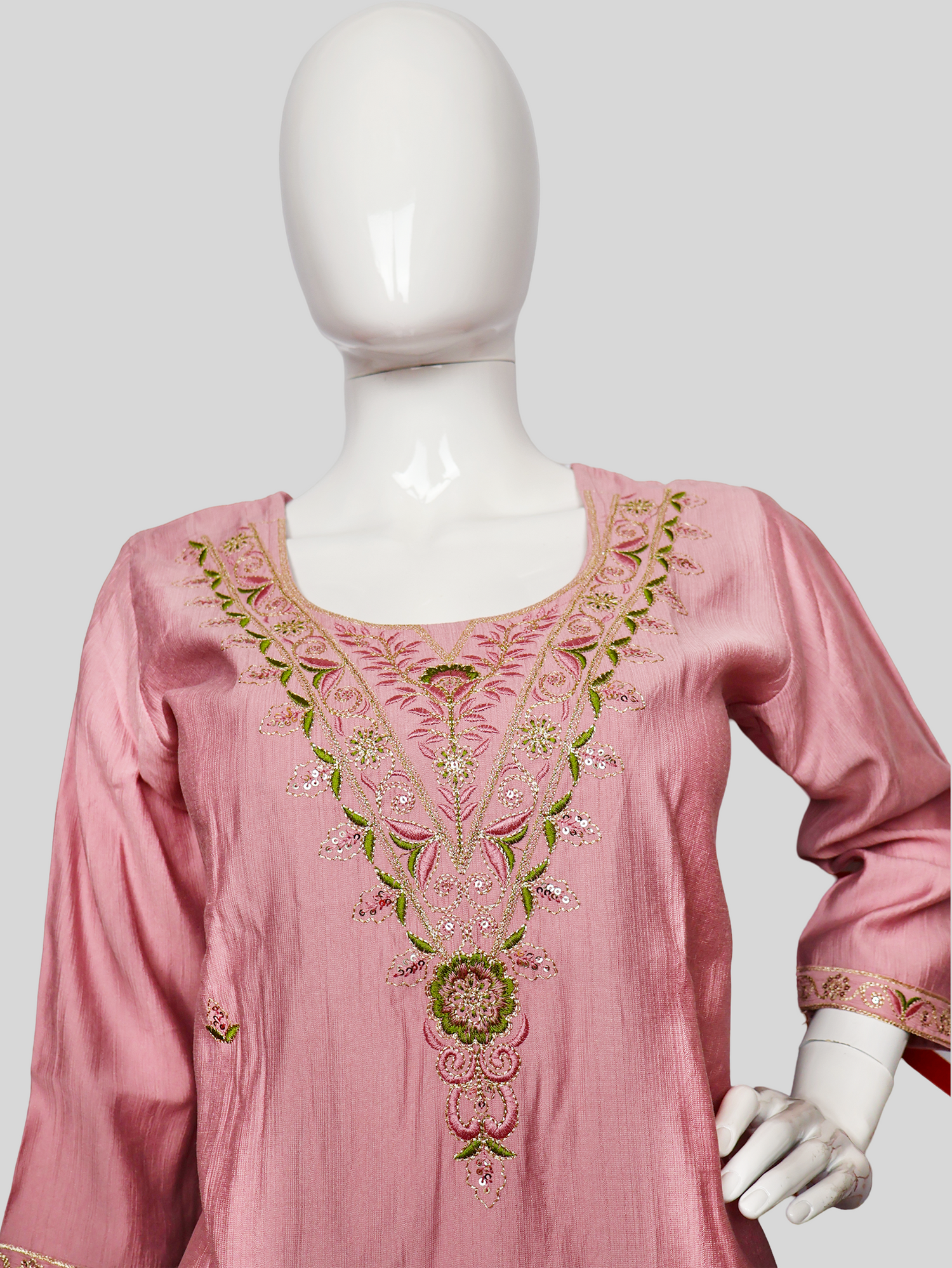 Vatican Silk Embroidered Straight Kurti with Pants and Dupatta