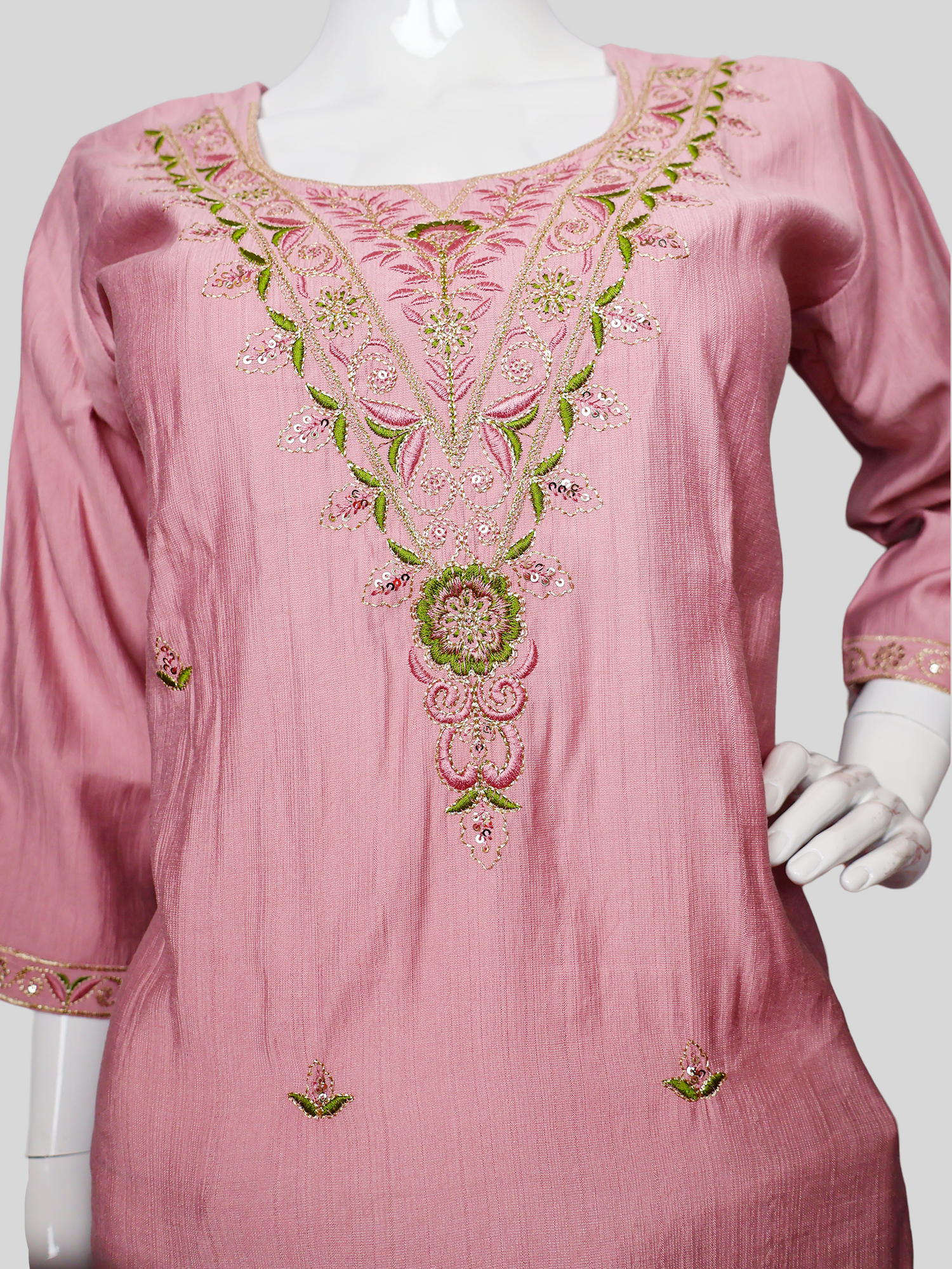 Vatican Silk Embroidered Straight Kurti with Pants and Dupatta