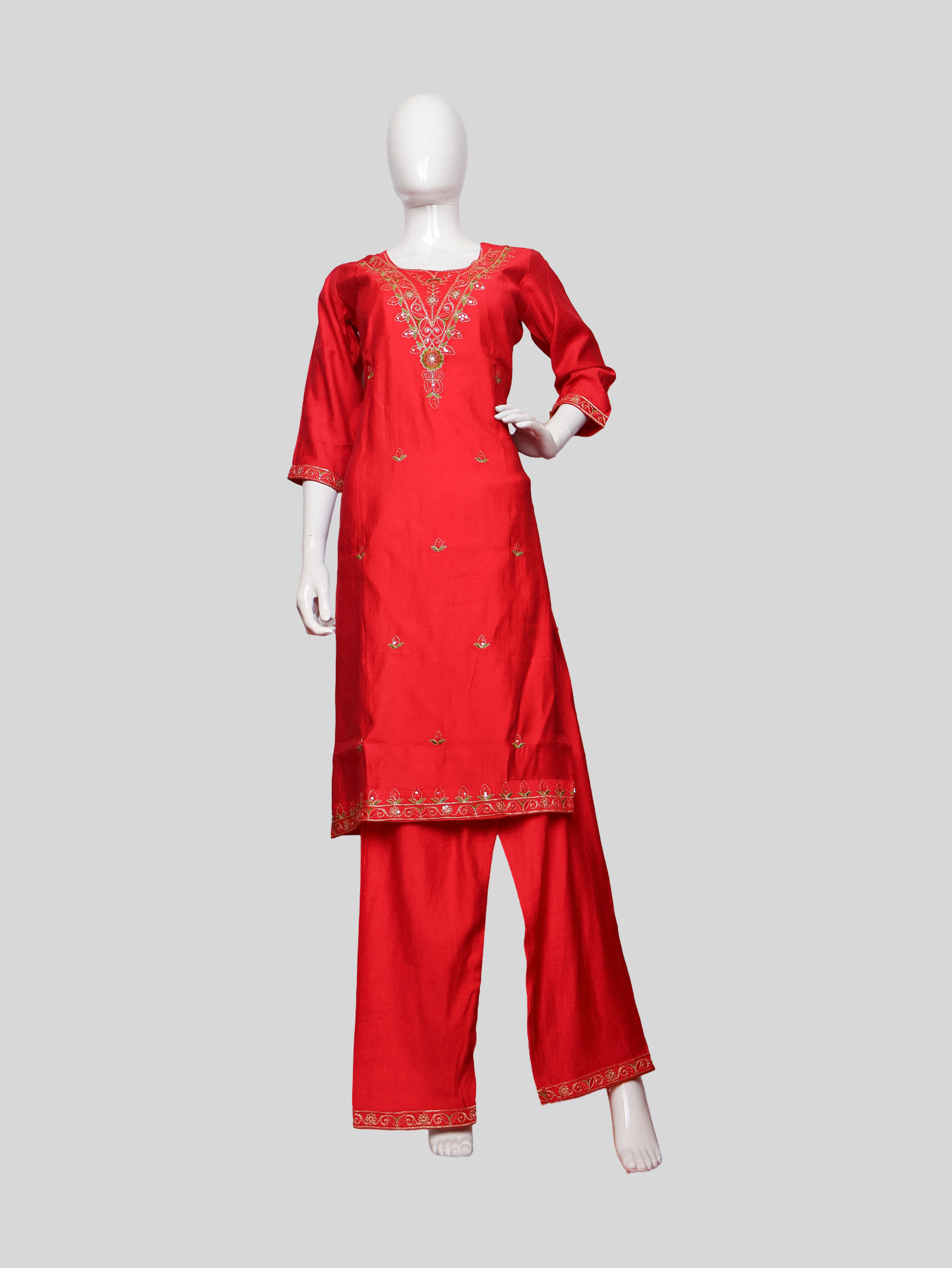 Vatican Silk Embroidered Straight Kurti with Pants and Dupatta