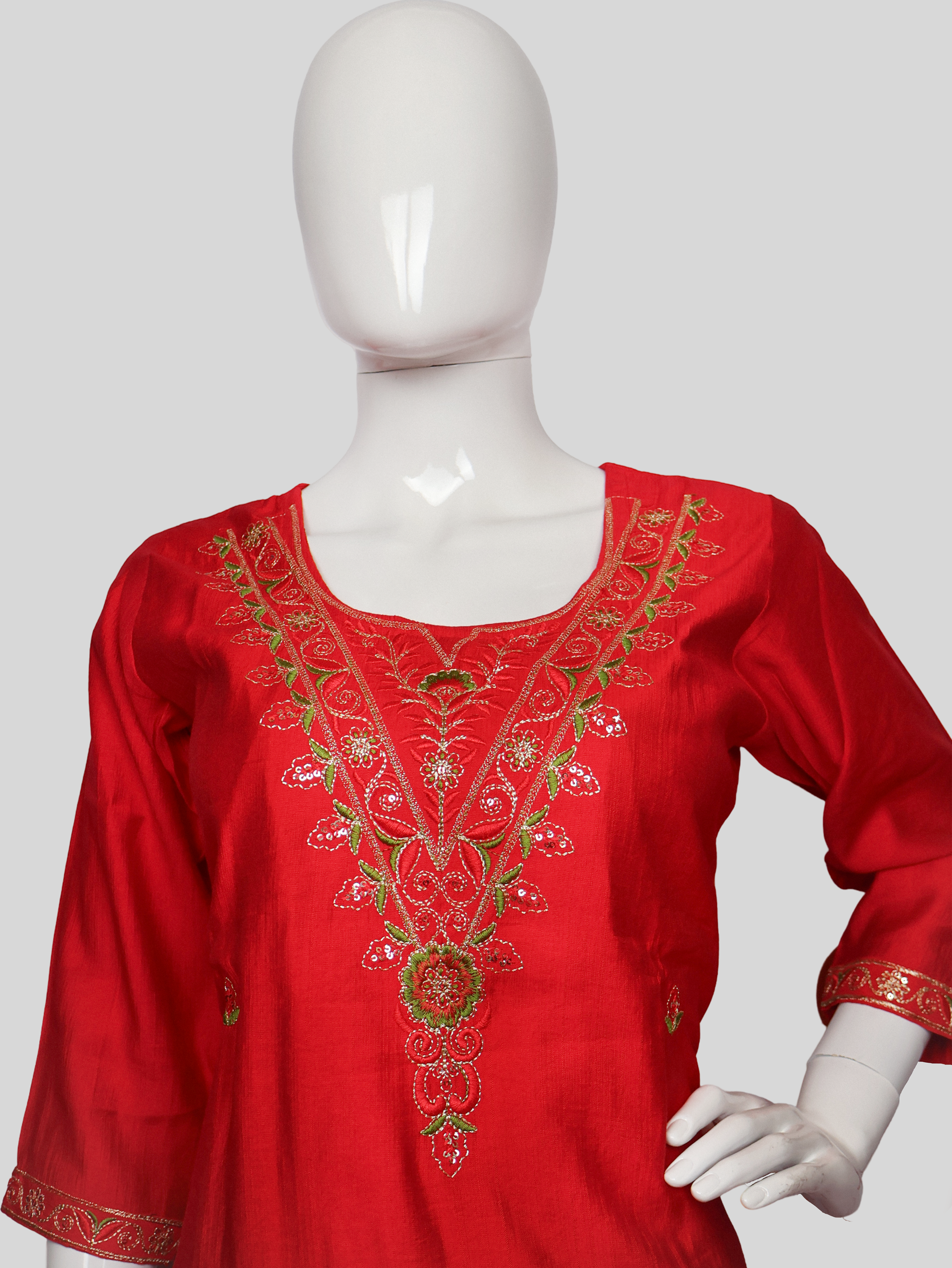 Vatican Silk Embroidered Straight Kurti with Pants and Dupatta