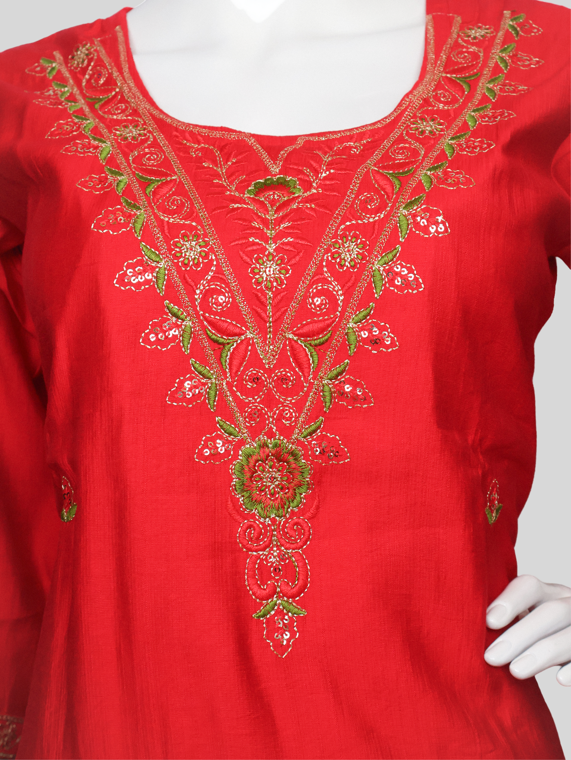 Vatican Silk Embroidered Straight Kurti with Pants and Dupatta