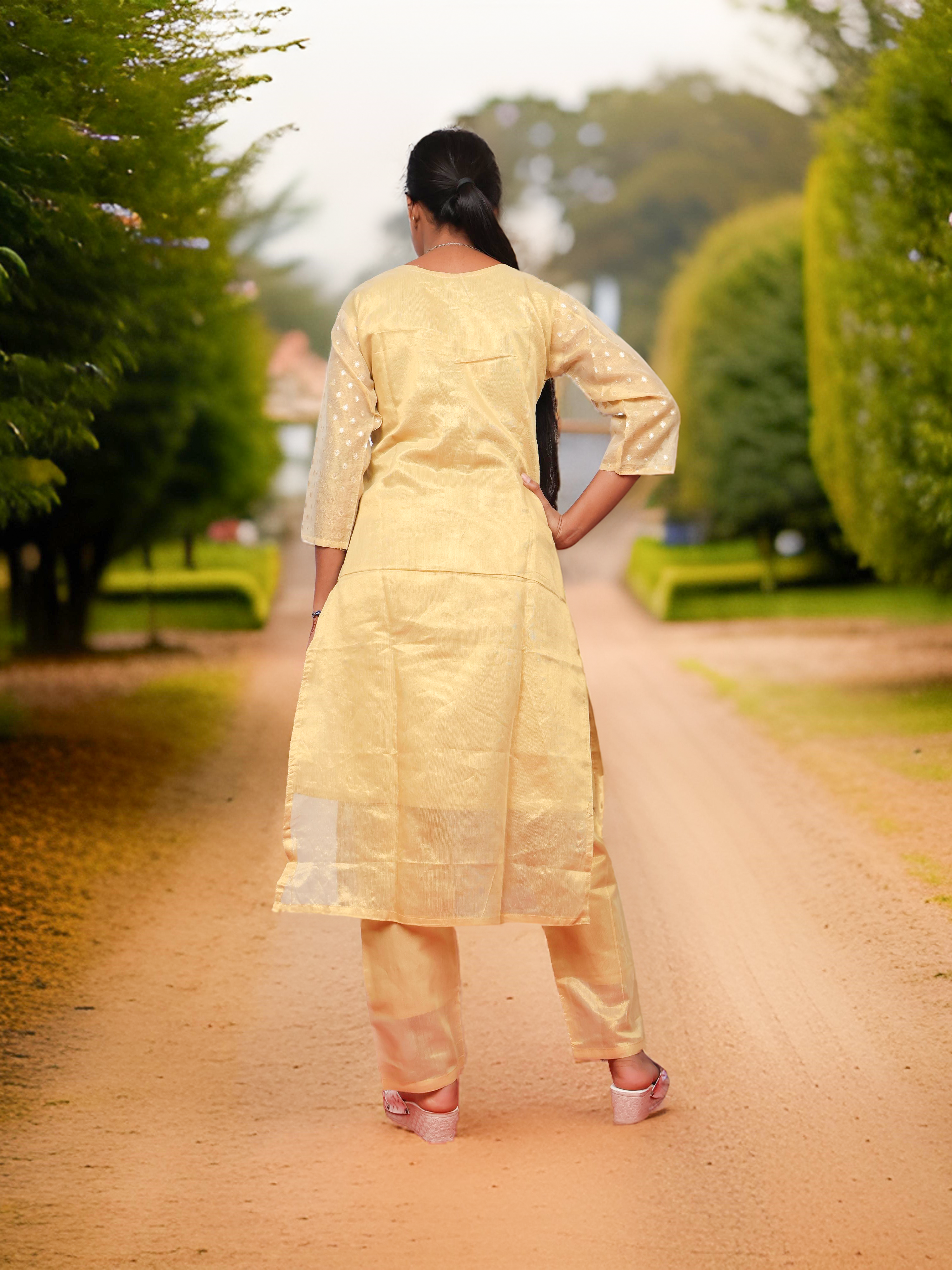 Silk Embroidered Straight Kurti with Pant and Dupatta