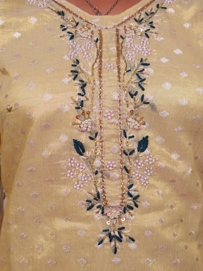 Silk Embroidered Straight Kurti with Pant and Dupatta